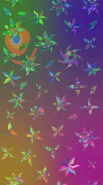 Mor ve yeşil renkte etnik çiçeklerle süslenmiş zarif bir eskiz şekli. Asya Tekstil 'inde Raster Çiçek İllüstrasyonu.