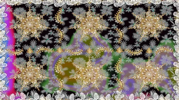 Vintage Dikişsiz desen gri ve siyah renkler altın elemanları ile. Noel 2019, kar tanesi, yeni yıl.