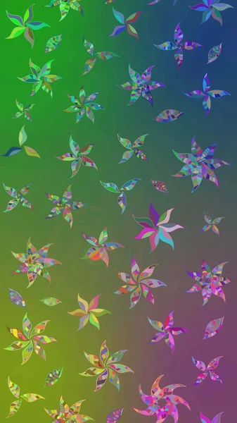 Yeşil ve mavi renkte çiçekler. Raster düz çiçek çizim deseni. Tasarım hediye paketi, tebrik kartları, posterler ve afiş tasarımı.