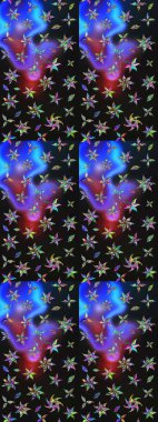 Klasik çiçek tasarımı elementleri. Raster illüstrasyonu. Gri ve mavi kıvırcık çiçekler Gri ve mavi renkte şekillenir.