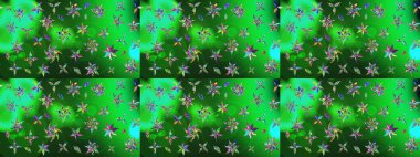 Raster illüstrasyonundaki çiçek desenli çizim. Yeşil ve mavi renkte çiçekler.