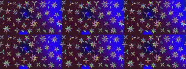 Çiçek desenli çizim. Raster illüstrasyonu. Asya tekstil tarzında. Kahverengi ve mavi renkli çiçekler. Renkli Bahar Teması eskiz kalıbı. Düz Çiçek Elementleri Tasarımı.