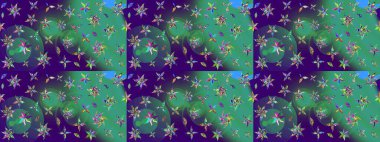 Çiçekli çiçek deseni, suluboya. Mavi ve yeşil renkli çiçekler. Renkli Bahar Teması eskiz kalıbı. Düz Çiçek Elementleri Tasarımı. Raster illüstrasyonu.