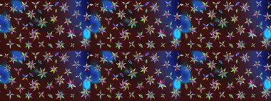 Parlak çiçekli kahverengi ve mavi renkler üzerine soyut çizim deseni. Çiçeksel elementlerle süslenmiş zarif raster dokusu. Küçük çiçekte şirin bir çiçek deseni var..