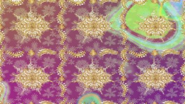 Geleneksel raster ve altın desen. Klasik oryantal desen mor renkten üstündür. Damask taslak süsü.