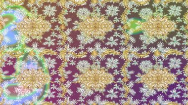 Tarafsız renklerde altın. Doğum günü kartı, davetiye ya da afiş için iyidir. Raster illüstrasyonu. Ortaçağ çiçek desenini çiz. Dekoratif simetri arabesk.