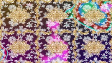 Çiçek süsü kumaş deseni, cam, çiçek desenli altın elementli, nötr renklerde metal. Klasik Raster altın eskiz modeli..