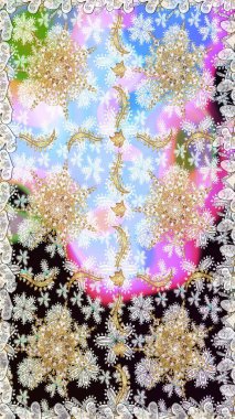 Şık bir grafik desen. Tarafsız renklerde altın elementler. Çiçek deseni. Duvar kâğıdı barok, İspanyol kumaşı. Kusursuz raster arkaplanı.