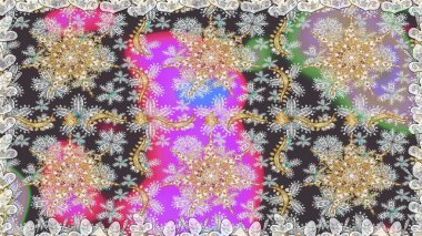 Tekrarlayan elementlerle soyut arkaplan oluşturun. Raster illüstrasyonu. Gri renkler ve altın elementler üzerinde altın pürüzsüz desen. Kusursuz, klasik altın desen..