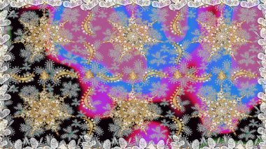 Raster Golden Mehndi kusursuz desen. Kına dövmeli süs çiçekleri, altın çıkartmalar, mehndi ve yoga tasarımı, kartlar ve parmak izleri. Gri renklerde desen.