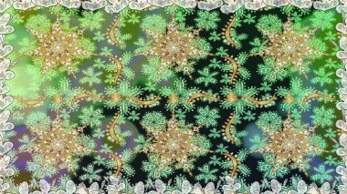 Tekrarlayan elementlerle kusursuz soyut arkaplan. Yeşil ve altın desenli. Zarif raster klasik desen.