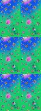 Parmak izi, kumaş, duvar kâğıdı, tekstil için raster dokusu. Nakış desenli çiçek deseni. Renkli grunge, koyu yeşil ve mavi çiçeklerle soyut arkaplanı zenginleştir.