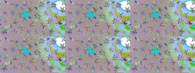 Düz Çiçek Elementleri Tasarımı. Raster illüstrasyonu. Güzel kumaş deseni. Renkli Bahar Teması eskiz kalıbı. Karalama çiçeği. Zentangle soyut çiçekleri.