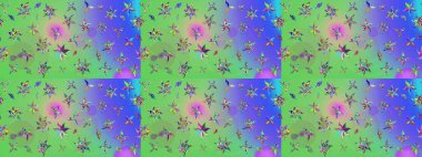 Düz Çiçek Elementleri Tasarımı. Renkli Yaz Temalı eskiz kalıbı. Sevimli çiçek raster deseni. Modaya uygun kumaş deseni.