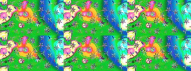 Yeşil ve mavi renkte çiçekler. Çiçekli karalama şeklinde Raster çiçek deseni. Nazik, sevimli çiçek arkaplanı..