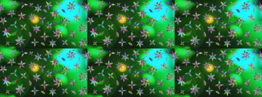 Renkli Bahar Teması eskiz kalıbı. Yeşil ve mavi renkte çiçekler. Raster illüstrasyonundaki çiçek desenli çizim. Düz Çiçek Elementleri Tasarımı.