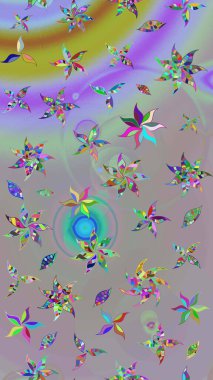 El çizimi Raster çizimi. Çizim çiçek deseni duvar kağıdı, web sitesi arka planı, ambalaj kağıdı, davetiye, broşür, afiş veya web sitesi için kullanılabilir. Parlak elementlerin.