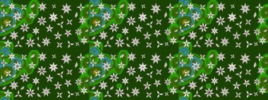 Yeşil ve nötr renklere karalamalar çizilmiş çiçek deseni. Raster illüstrasyonu.