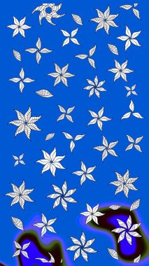 Raster Çiçek İllüstrasyonu güzel tekstil. Mavi ve nötr renklerdeki etnik çiçeklerle zarif bir eskiz deseni.