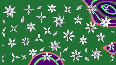 Yeşil ve nötr renklere karalamalar çizilmiş çiçek deseni. Raster illüstrasyonu.