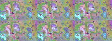 Tarafsız ve yeşil renkler üzerine çiçek çizimi. Çiçek deseni. Raster illüstrasyonu. Tarafsız ve yeşil renklerde çiçekler. Şatafatlı bahar bahçesi dokusu.