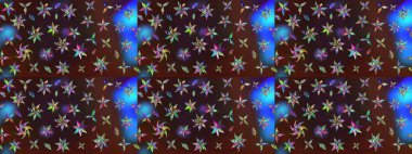 El çizimi çiçekli soyut çizim kalıbı. Kahverengi ve mavi renkli çiçekler. Raster illüstrasyonu.