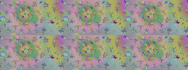 Tarafsız ve yeşil renklerde Asya tekstili. Çiçek desenli çizim. Raster illüstrasyonu.