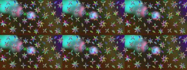 Raster illüstrasyonu. Çiçek süslemeli çizim deseni. Kahverengi ve yeşil renkte çiçekler.