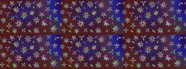 Raster illüstrasyonundaki çiçek desenli çizim. Güzel kumaş deseni. Menekşe ve mor renkler üzerinde. Raster illüstrasyonu.