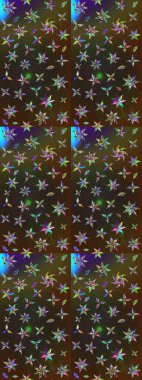 Kahverengi ve gri zarif küçük çiçekler ve kahverengi ve gri renkli komik böcekler, raster desen, illüstrasyon.