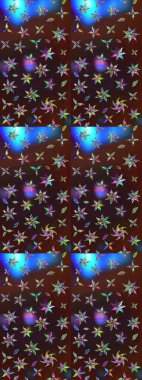 Kahverengi ve mavi renkli Asya tekstili. Suluboya çiçekli çiçek deseni. Raster illüstrasyonu.