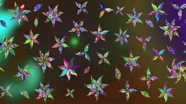 Renkli Bahar Teması eskiz kalıbı. Düz Çiçek Elementleri Tasarımı. Kahverengi ve yeşil renkli çiçekler. Raster illüstrasyonunda çiçek deseni çizimi.