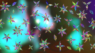 Yeşil ve mavi renkte çiçekler. Raster düz çiçek çizim deseni. Tasarım hediye paketi, tebrik kartları, posterler ve afiş tasarımı.