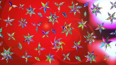 Kırmızı ve nötr kırmızı ve nötr. Retro tekstil tasarım koleksiyonu. 1950-1960 motifleri. El çizimi çiçek unsurları olan soyut çizim raster deseni. Çiçekli ipek eşarp..