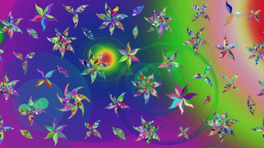 Düz Çiçek Elementleri Tasarımı. Renkli Bahar Teması eskiz kalıbı. Raster..