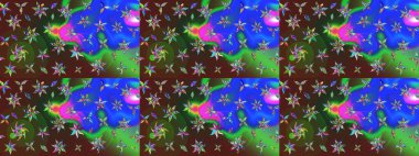 Çiçekler yeşil ve maviye. Eskiz arkaplan modeli. Suluboya, elle çizilmiş. Raster stoku.