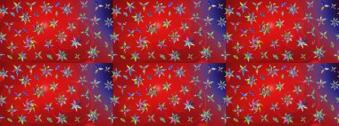 Çiçekli güzel suluboya desen. Raster illüstrasyonu. Kırmızı ve mor renklerde.