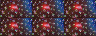 Çok kahverengi ve mor zarif küçük çiçekler ve kahverengi ve mor renkli komik böcekler, raster deseni, illüstrasyon.