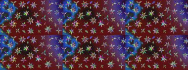 Çiçek desenli eskiz. Kahverengi ve kırmızı renkte çiçekler. Renkli Bahar Teması eskiz kalıbı. Düz Çiçek Elementleri Tasarım Raster illüstrasyonu.