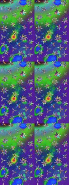 Küçük çiçekteki sevimli çiçek deseni. Yeşil ve mavi renkte çiçekler.