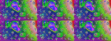 Suluboya çiçekli çiçek deseni. Raster illüstrasyonu. Yeşil ve mavi renkli güzel tekstil..