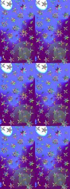 Çizim çiçek deseni duvar kâğıdı olarak kullanılabilir. Mor ve mor renkli çiçekler. Raster illüstrasyonu.