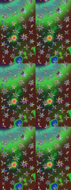 Çiçek ve yapraklı karalama şeklinde Raster çiçek deseni. Yumuşak, yeşil ve kahverengi renklerde bahar çiçekleri. Raster illüstrasyonu.