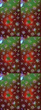 Çiçekli yaz çiçekleri. Küçük çiçekte güzel bir desen. Küçük renkli çiçekler. Moda baskıları için zarif bir şablon. Motley illüstrasyonu. Çizim.