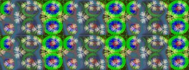 Yeşil ve mavi renkli yeşil ve mavi papatya deseni. Yeşil ve mavi renklerde. Raster illüstrasyonu.