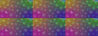 Raster illüstrasyonu. Mor ve yeşil renklerde Asya tekstili. Suluboya çiçekli çiçek deseni.