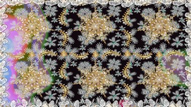 Çiçek deseni. Kusursuz raster arka plan. Gri ve siyah renklerde altın elementler. Duvar kâğıdı barok, İspanyol kumaşı. Şekil grafik deseni.