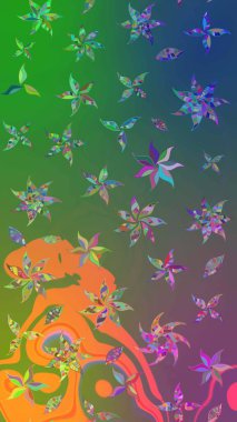 Raster Illustrasyon 'daki Çiçek Deseni' nin son moda çizimi. Düz Çiçek Elementleri Tasarımı. Renkli Yaz Temalı eskiz kalıbı. Güzel kumaş deseni.