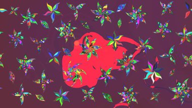 Çiçekli karalama şeklinde Raster çiçek deseni. Yumuşak, bahar çiçekli arka plan. Kahverengi ve pembe renkte çiçekler.