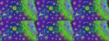 Yeşil ve mavi renkte çiçekler. Raster illüstrasyonu. Küçük çiçekte sevimli çiçek deseni var..